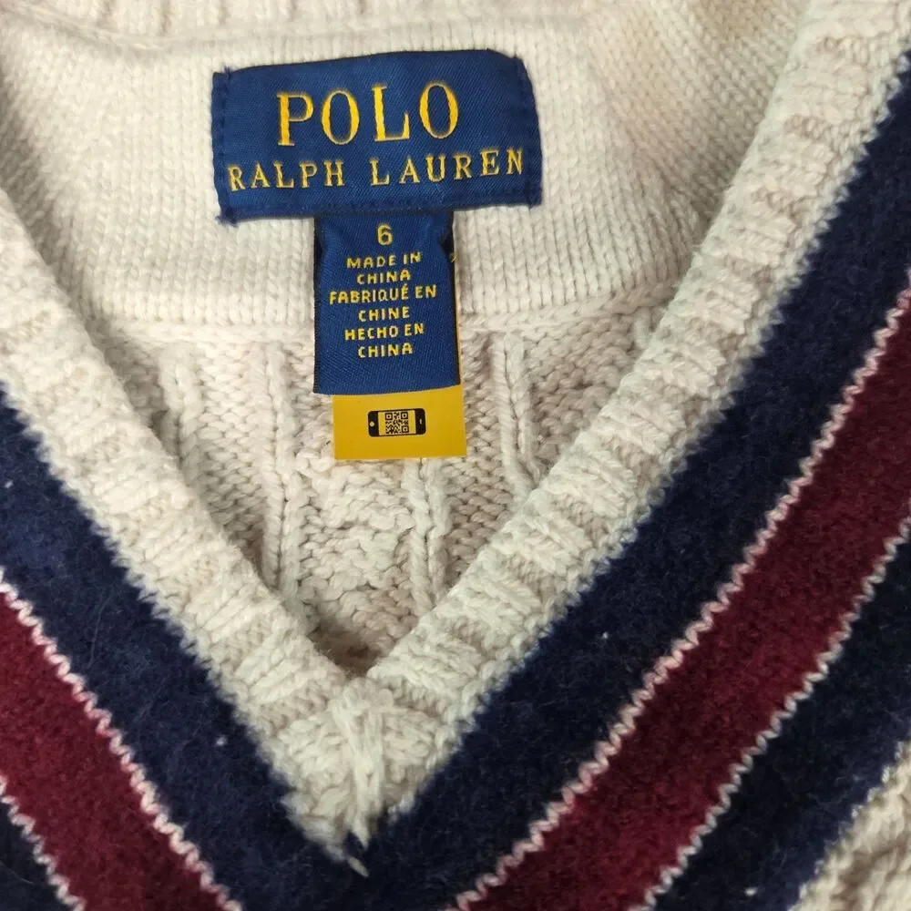 Polo Ralph Lauren Girls Cable Knit Sweater Dress Size 6 Ivory Cotton